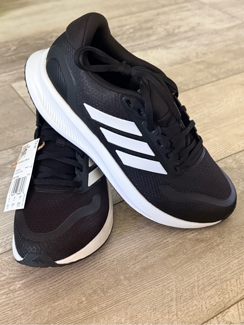 Adidas Runfalcon 5 Men’s 8.5 Black White Cloudfoam Running Shoes New With Tags